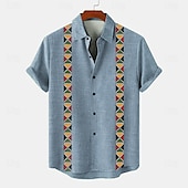 voordelige Klassiek-Voor heren Overhemd linnen overhemd Guayabera-shirt retro-overhemden Vintage overhemd Etnisch shirt Gestreept Formeel Buiten blauw Bruin Groen Korte mouw Strijkijzer Zomer Kleding