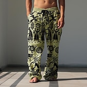 olcso Nyomtatott alkalmi férfi nadrágok-Férfi Nyomtatott Alkalmi nadrág Közepes csípő Hawaii Etnikai stílus Szabadság Egyenes lábbal Nyár Tavasz 3D nyomtatás Fekete Barna Lóhere