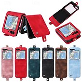 cheap Samsung Cases-Phone Case For Samsung Galaxy Z Flip 5 Z Flip 4 Z Flip 3 Back Cover with Stand Holder Card Slot Shockproof Retro TPU PU Leather
