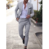 baratos Ternos casuais-Trajes de Linho de Verão Masculinos Azul Claro Verde Ervilha Cor Sólida Ajuste Sob Medida 2 Peças com Um Botão
