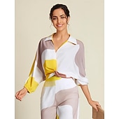  Női Blúz Kontraszt szín Alkalmi / Napi Hétvége Puffos Sárga Csomó eleje Háromnegyedes Alkalmi Napi Térfogatcsökkenés Tavasz & Ősz