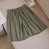 billige Bermuda-shorts-Dame Shorts Bomull og lin Sidelommer عادي Kort Hvit Sommer