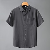 halpa Business Casual-Miesten Paita Pellava paita Rento paita Button Up paita Puuvillainen paita Tavallinen Loma Katu Valkoinen Vaalean harmaa Tumman harmaa Beesi Lyhythihainen Sänkyjen avaus Kesä Vaatetus Painike alas
