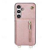 cheap Samsung Cases-Phone Case For Samsung Galaxy S24 S23 S22 S21 S20 Ultra Plus FE S25 Ultra Back Cover Wallet Case Zipper with Lanyard Kickstand Retro TPU PU Leather