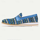 billiga Premium sneakers i läder-Herr Tofflor och Slip-Ons Virkad Penny Loafers Klassiska loafers Läder Italienskt fullkornigt kohud Vävd nylon Bekväm Halksäker Loafers Blå