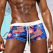 cheap Flag Print-Men&#039;s Flag American Flag National Flag Swim Trunks Swim Shorts Board Shorts Mid Waist Fashion Designer Surfing Holiday Beach Pocket Drawstring Elastic Waist Designer Clothing Apparel