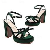 abordables Occasionnel-sandales à talons hauts en velours rouge pour femmes – chaussures de soirée élégantes avec bride à la cheville et nœud pour soirée, mariage et occasions spéciales