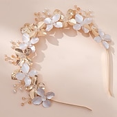 baratos Acessórios de penteados-Crown Tiaras Bandanas Peça para Cabeça Imitação de Pérola Liga Casamento Praia Igreja coquetel Elegante Luxo Com Perola Imitação Flor Capacete Chapéu