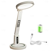 abordables Lámparas de escritorio-Lámpara de escritorio LED, lámpara de mesa con reloj, lámpara de escritorio regulable recargable por USB, luz LED enchufable, protección ocular plegable, luz nocturna de lectura, lámpara de mesa de