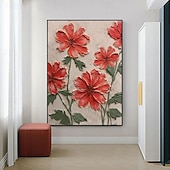 tanie Obrazy olejne-ręcznie malowane 3d teksturowane czerwony kwiat malarstwo ręcznie robione czerwone kwiaty malowanie 3d teksturowane czerwony kwiat obraz olejny wall art impresjonistyczny obraz na płótnie do sypialni
