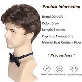 economico Parrucche uomo-parrucca marrone da uomo, parrucche marroni corte per uomo parrucca soffice a strati naturali parrucche quotidiane per ragazzi maschili con capelli sintetici realistici per Halloween