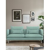 baratos Cobertura de Sofa-Capa de Sofá 3 Lugares Cor Sólida com Almofadas Revestidas em Algodão 100% com Braços