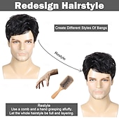 cheap Mens Wigs-Mens Wigs Short Black Wigs for Men Natural Curly Layered Synthetic Full Hair Replacement Wig for Male Daily Wear Party Cospaly Costume Halloween