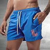 baratos shorts de natação masculinos-Homens Bermuda de Surf Shorts de Natação Calção Justo de Natação Com Cordão com forro de malha Cintura elástica Bandeiras Conforto Secagem Rápida Curto Feriado Praia Final de semana Moda Casual Preto