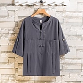 economico Casual da lavoro-Per uomo Camicia Camicia di lino Camicia con colletto cinese Camicia con colletto alla coreana Camicia popover Camicia casual Semplice Vacanza Streetwear Nero Bianco Grigio Manica Corta Collo alla