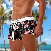 cheap Animals &amp; Birds-Men&#039;s Flamingo Bird Swim Trunks Swim Shorts Board Shorts Mid Waist Fashion Designer Surfing Holiday Beach Pocket Drawstring Elastic Waist Designer Clothing Apparel