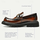 abordables Mocassins en cuir de qualité supérieure-Mocassins en cuir de vachette de qualité supérieure pour hommes avec détail de chaîne en or – chaussures habillées marron élégantes à enfiler pour une tenue formelle et professionnelle