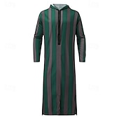 cheap Men&#039;s Robes-Men&#039;s Loungewear Nightgown Nightshirt Stripe Stylish Comfort Kimono Robes Home Daily Polyester Breathable Hoodie Long Sleeve Spring Green