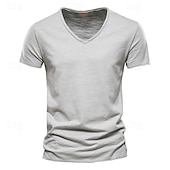cheap Cotton Linen T-shirts-Men&#039;s T Shirt Moisture Wicking Shirts Short Sleeve V Neck Plain Sports Basic Casual Casual Light Blue Black White Top Tee for Men