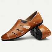 billiga Kjol sandaler-mäns loafers i brunt läder - ventilerande slip-on vardagsskor för sommaren