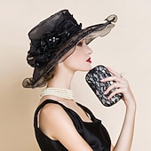 voordelige Feesthoeden-hoeden organza bucket hat slappe hoed zonnehoed theekransje elegante bruiloft met strass bloemen hoofddeksel hoofddeksels