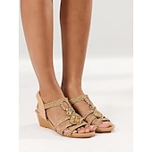 preiswerte Urlaubsandalen-Damen-Keilsandalen im Boho-Stil mit geflochtenen Keilabsätzen und Perlenverzierungen – stilvolle und bequeme offene Schuhe für Sommer, Strand und Freizeit
