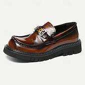 abordables Mocassins en cuir de qualité supérieure-Mocassins en cuir de vachette de qualité supérieure pour hommes avec détail de chaîne en or – chaussures habillées marron élégantes à enfiler pour une tenue formelle et professionnelle