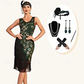 levne oblečení-Retro Řvoucí 20s 20. léta 20. století Bubenové šaty Úbory Koktejlky Velký Gatsby Svatební host Flitry Třásně Dámské Plesová maškaráda Večírek Svatební hostina loučení se svobodou nevěsty Dospělé 1 x