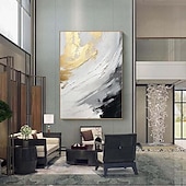 baratos Pinturas Abstratas-pintura a óleo com textura de ouro preto e branco arte de parede feita à mão pintura abstrata de ouro em tela pintura abstrata minimalista pintada à mão decoração de parede pintura de arte de parede