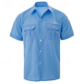 cheap Men&#039;s Button Up Shirts-Men&#039;s Shirt Summer Shirt Beach Wear Button Up Shirt Casual Shirt Black White Yellow Blue Dark Green Short Sleeve Solid Color Lapel Daily Vacation Pocket Clothing Apparel Fashion Casual Comfortable