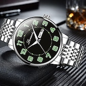 ieftine Ceasuri Quartz-Ceas de afaceri bărbați din oțel inoxidabil nou cu cadran mare luminos calendar afișaj săptămânal ceas de modă casual quartz de lux versatil pentru sportivi