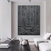 abordables Peintures Abstraites-Peinture à l&#039;huile faite à la main, décoration murale en toile noire, texture simple, abstraite pour la décoration intérieure, peinture roulée sans cadre, non étirée