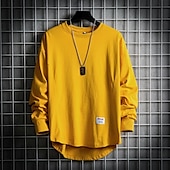cheap Basic T shirts-Men&#039;s T Shirt Tee Tee Top Long Sleeve Shirt Long Sleeve Crew Neck Spring &amp;  Fall Plain Fashion Designer Basic Vacation Street Going out Black White Yellow Top Tee for Men