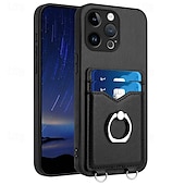 economico Cover per iPhone-telefono Custodia Per iPhone16 iPhone 15 Pro Max Plus iPhone 14 13 12 11 Pro Max Plus Mini SE Per retro Supporto ad anello Slot per schede Resistente agli urti Retrò TPU Metallo pelle sintetica