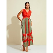 abordables Jumpsuits-combinaison sans manches à rayures en satin et col en V
