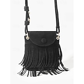 billiga Crossbodyväskor-Dam Crossbody-väska Axelväska bucket påsar Hoboväska PU läder Dagligen Helgdag Strand Tofs Lättvikt Ensfärgat Svart Brun