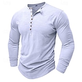 cheap Casual Henley Tee-100% Cotton Men&#039;s Henley Shirt Tee Top Long Sleeve Shirt Long Sleeve Solid Color Fashion Daily Buttons Henley Outdoor Casual Summer Dark Brown Dark Grey Black Henley T-Shirt