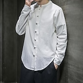 economico Casual da lavoro-Per uomo Camicia Camicia di lino Camicia con colletto cinese Camicia con colletto alla coreana Camicia casual Camicia con Bottoni Semplice Vacanza Camicia hawaiana Nero Bianco Verde chiaro Rosa