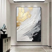 baratos Pinturas Abstratas-pintura a óleo com textura de ouro preto e branco arte de parede feita à mão pintura abstrata de ouro em tela pintura abstrata minimalista pintada à mão decoração de parede pintura de arte de parede