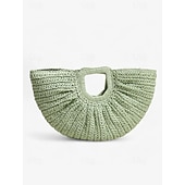 baratos Malas com Alça-Mulheres Bolsa de Mão Bolsa de Praia Saco de palha Bolsa meia redonda Palha Diário Feriado Praia Grande Capacidade Côr Sólida Roxo Verde Bege