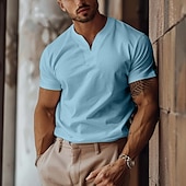 Χαμηλού Κόστους βασικά μπλουζάκια-Ανδρικά Μπλουζάκι Κοντομάνικο Λαιμόκοψη Υ Καλοκαίρι Σκέτο Αθλήματα Μοντέρνα Ελαφριά Κλασσικό στυλ Διακοπές Causal Αργίες Μπλε Απαλό Μαύρο Λευκό Κορυφαίο μπλουζάκι για άνδρες