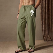 cheap Home-Men&#039;s Summer Pants Elastic Waist Tree Coconut Tree Comfort Full Length Outdoor Streetwear Vacation Hawaiian White Blue Micro-elastic