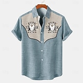 voordelige Klassiek-Voor heren Overhemd linnen overhemd retro-overhemden Vintage overhemd Etnisch shirt Westers Buiten Werk blauw Groen Grijs Korte mouw Strijkijzer Zomer Lente Kleding