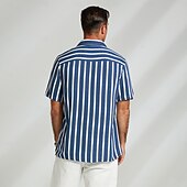 economico Camicie Elite da Uomo-Per uomo Camicia Camicia casual Camicia da Spiaggia Camicia con Bottoni Blu Azzurro Manica Corta A righe Collo ripiegato Colletto a Camicia Feste Casual Bottoni Abbigliamento Quotidiano Casual