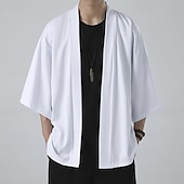 economico Giubbotti e cappotti da uomo-Per uomo Mantello / mantelle Giacca Kimono Esterno Giornaliero Crema solare Traspirante Primavera estate Liscio Di tendenza Informale Colletto Standard Nero Bianco Rosa Blu Grigio chiaro Giacca