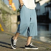 baratos Retrô-Homens Calças de linho Calças Capri Calça verão Calças de praia Bolsos Com Cordão Cintura elástica Tecido Conforto Respirável Comprimento da panturrilha Férias Diário Feriado Havaiana Boho Preto