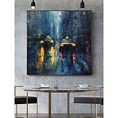 levne Abstraktní malby-chodec s deštníky v deštivém městě malba olejomalba ručně malovaná deštivé město olejomalba ručně vyráběná panoráma města umění městská malba plátno domácí dekorace natažený rám připravený k zavěšení