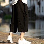 baratos Retrô-Homens Calças de linho Calças Capri Calça verão Calças de praia Bolsos Com Cordão Cintura elástica Tecido Conforto Respirável Comprimento da panturrilha Férias Diário Feriado Havaiana Boho Preto