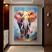 cheap Oil Paintings-Handmade Original Lion And Elephant Oil Painting On Canvas Large Abstract Animal Canvas Wall Art Modern Impressionist Lion Artwork For Living Room Bedroom Decor No Frame