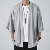 economico Giubbotti e cappotti da uomo-Per uomo Mantello / mantelle Giacca Kimono Esterno Giornaliero Crema solare Traspirante Primavera estate Liscio Di tendenza Informale Colletto Standard Nero Bianco Rosa Blu Grigio chiaro Giacca